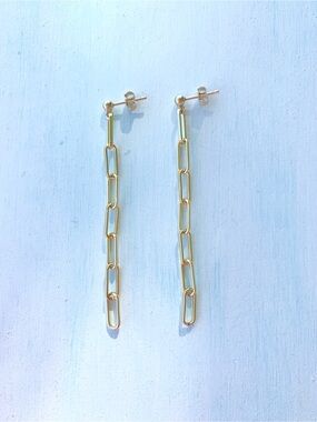 NEW/ 14K Gold Filled Paperclip Link Chain Drop Earrings, Handmade in Hawaii